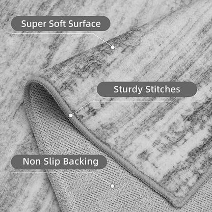 PADOOR Modern Abstract Runner Rug - 2x6 Washable Hallway Rugs, Ultra Soft Non-Slip Low Pile Floor Rugs for Hallway Entryway Kitchen Bedroom Bedside Laundry Room Black