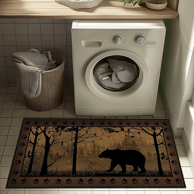 Vintage Runner Rug 2x4 Rugs for Entryway,Bear Country Cabin Wildlife Kitchen Rug Washable Indoor Door Mat Non Slip Accent Throw Rugs Rustic Area Carpet Runners for Hallway,Bedroom,Laundry Floor Carpet