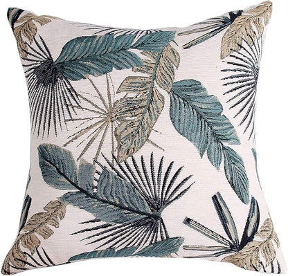 Yeiotsy Party Decoration, Tropical Leaf Throw Pillow Cover for Sofa Decorative Pillow Case Jacquard Chenille (Teal, 18 x 18 Inches)