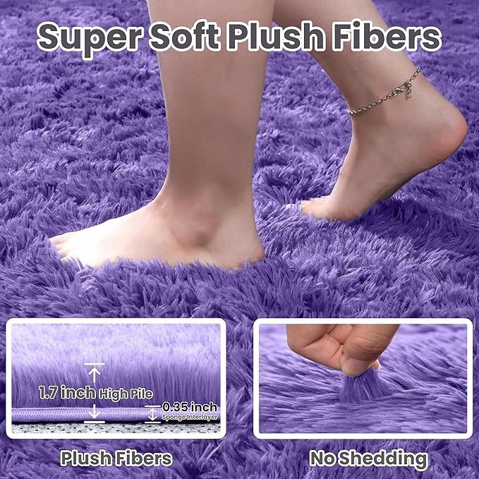 8x10 Area Rugs for Living Room Rug: Soft Fluffy Shag Purple Rugs for Bedroom, Non-Slip Large Fuzzy Plush Rug Indoor Floor Carpet for Nursery Kids Boys Girls Room, Dorms, Playroom, Modern Home Decor