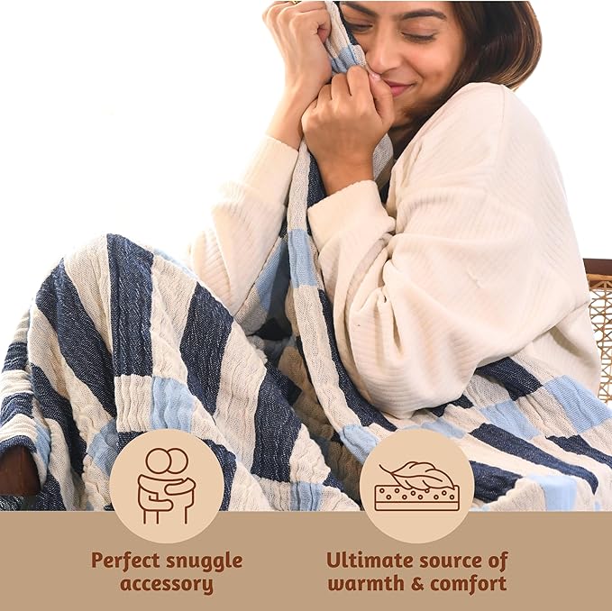 Folkulture Throw Blanket for Couch 50" x 60" |100% Recycled Cotton Couch Christmas Throw Blanket for Chair, Boho Throws Blankets for Bed,Sofa, Lightweight |Guest Room Must Haves Blanket | Winter Blue