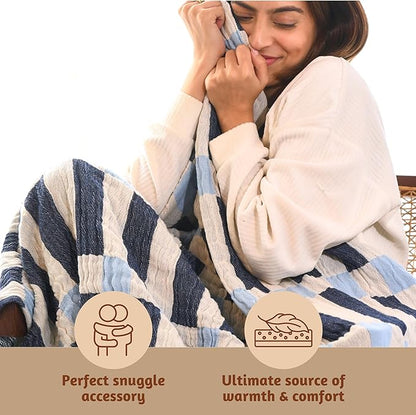 Folkulture Throw Blanket for Couch 50" x 60" |100% Recycled Cotton Couch Christmas Throw Blanket for Chair, Boho Throws Blankets for Bed,Sofa, Lightweight |Guest Room Must Haves Blanket | Winter Blue