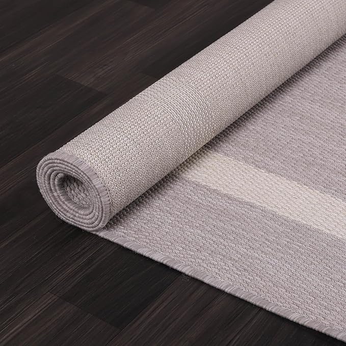 Bordered Outdoor Rug 9x12 Washable Outside Carpet for Indoor Patio Porch Waterproof Easy Cleaning Non Shedding Area Rugs Gray 9 x 12