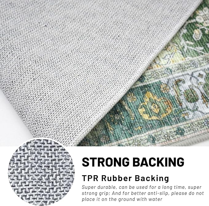 KUTA Runners for Hallways 2x6, Vintage Floral Rug Non-Slip Washable Kitchen Rugs Green Ultra Thin Soft Printed Retro Distressed Flower Carpet Entryway Rugs for Bedroom Laundry Nursery