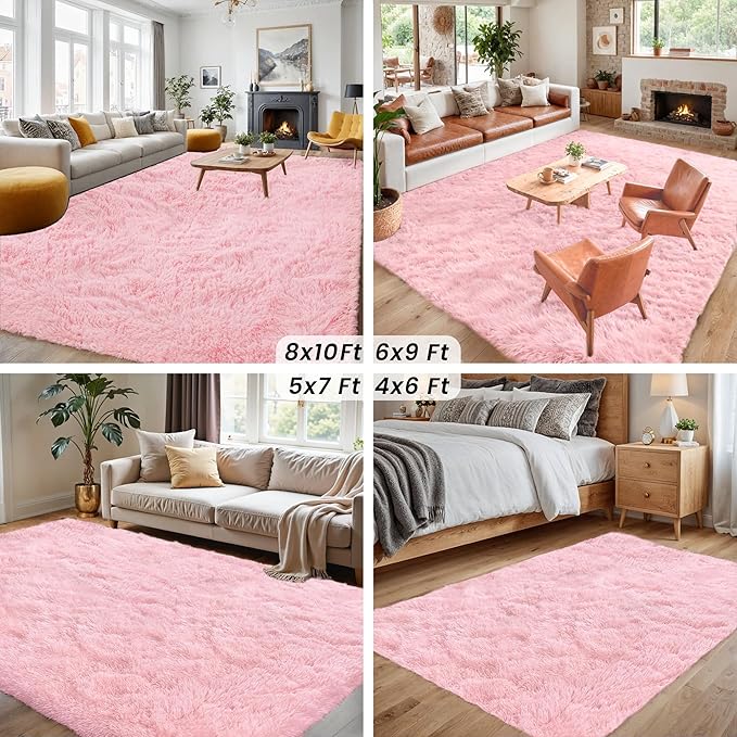 8x10 Area Rug for Living Room: Soft Fluffy Shag Pink Rugs for Bedroom, Non-Slip Large Fuzzy Plush Rug Indoor Floor Carpet for Nursery Kids Boys Girls Room, Dorms, Playroom, Modern Home Decor