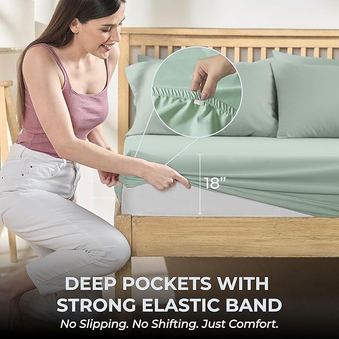 100% Natural Cotton Bed Sheets | 500 TC Single-Ply Sateen Weave Twin Sheets Set | Soft, Breathable, Hypoallergenic Solid 3-Piece Bedding with Deep Pocket Fitted, Flat, Pillowcase | Sage