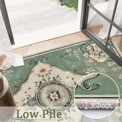 6x9 Traditional Oriental Area Rug Boho Green Rug Non Slip Low Pile Large Carpet for Home Kitchen Living Room Bedroom Dining Room Office