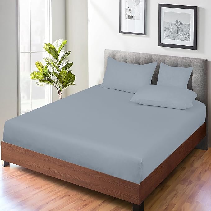 ROYALE LINENS 300 Thread Count 100% Long Staple Combed Cotton Fitted Sheet Queen - Super Soft Deep Pocket Bottom Sheet - Fitted Sheets Only - Elastic Sheets (Queen, Lake Blue)