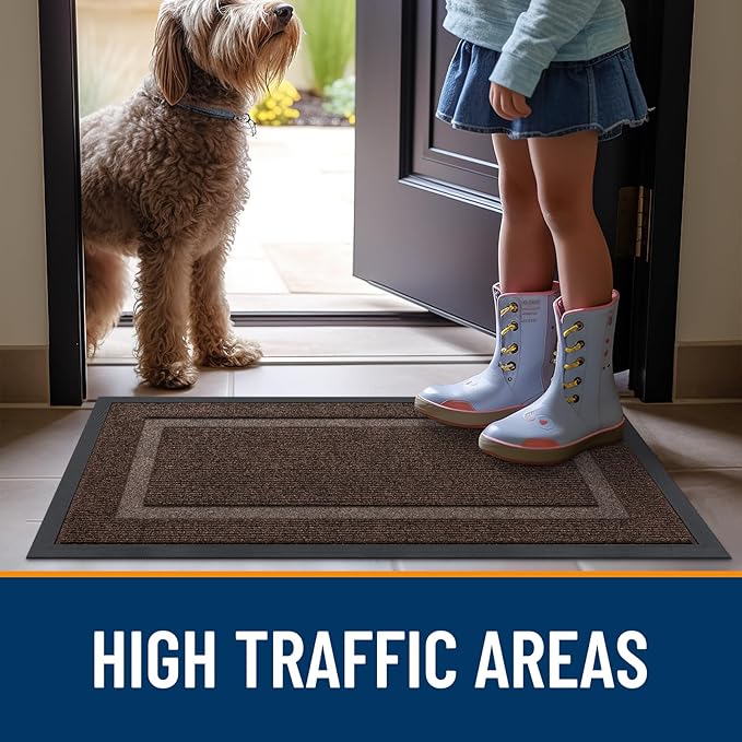 OLANLY Front Door Mat Indoor Outdoor Entrance, Waterproof All-Season, All-Weather Doormat, Sturdy Natural Rubber, Fade Resistant, Low Profile, Easy Clean Patio Porch Entryway Mat, 71x47, Dark Brown