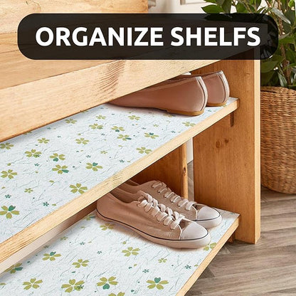 RAY STAR 18X96 Inch Shelf Liner for Kitchen Cabinets, Non-Adhesive Cabinet Liner Washable, PVC Drawer Liner for Dresser Non-Slip Bathroom (Green-Floral)(1 Roll)
