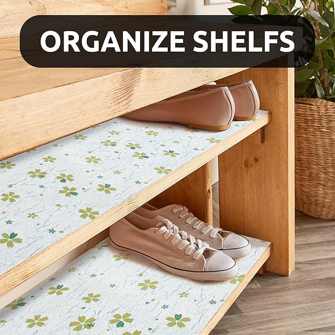 RAY STAR 12X120 Inch Shelf Liner for Kitchen Cabinets, Non-Adhesive Cabinet Liner Washable, PVC Drawer Liner for Dresser Non-Slip Bathroom (Green-Floral)(3 Roll)