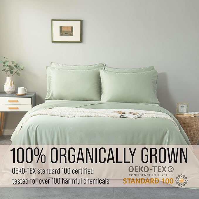 Bella Coterie 6 Piece Luxury Bamboo Viscose Split Top King Size Sheet Set | 34" Split for Adjustable Beds | 100% Organically Grown| Cooling | 18” Deep Pocket | 4 Pillowcases [Sea Glass]