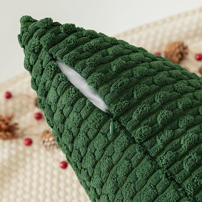Kevin Textile 14x36 Inch Long Lumbar 1 Pack Boho Christmas Decorative Throw Pillow Cover Soft Striped Corduroy Rectangle Cushion Case Farmhouse Color Accent for Living Room Couch Sofa Bed, Dark Green