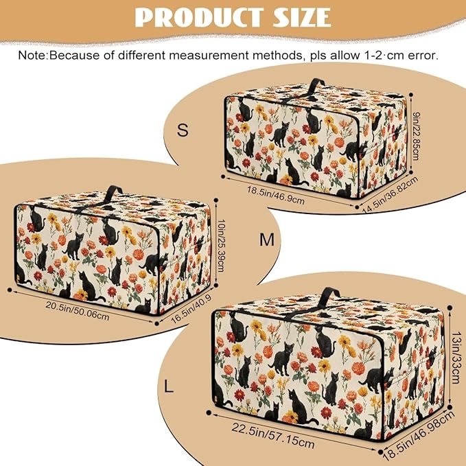 Black Cat Rose Daisy Floral Print Microwave Oven Cover with Storage Pockets Toaster Oven Dust Cover Universal Dustproof Kitchen Appliance Protector Suitable for Most Microwave Ovens, L