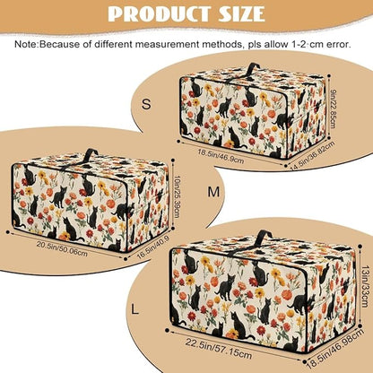 Black Cat Rose Daisy Floral Print Microwave Oven Cover with Storage Pockets Toaster Oven Dust Cover Universal Dustproof Kitchen Appliance Protector Suitable for Most Microwave Ovens, L
