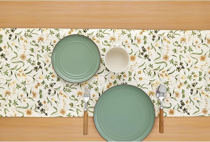 Solino Home 100% Pure Linen Table Runner 72 Inches Long - Multicolor Floral Print Table Runner 14 x 72 Inch - Handcrafted and Machine Washable - Fall Botanical Print