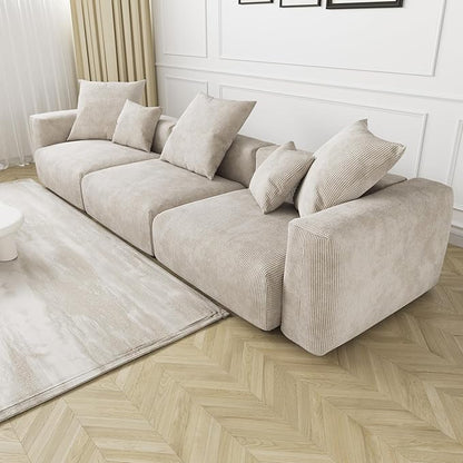 JACH Corduroy Modular Sectional Couch, Oversized Sectional Sofa, Cushion Covers Removable, Modern Deep 3-Seat Couches for Living Room, Office (Beige)
