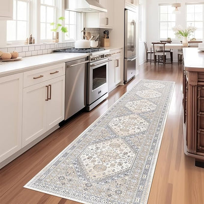 zesthome Washable Runner Rug 2.5x16 - Stain Resistant Entryway Rug,Ultra-Thin Kitchen Rugs, Anti Slip Backing Runner Rugs for Entrance Laundry Room Indoor Hallway (Beige,2.5'x16')