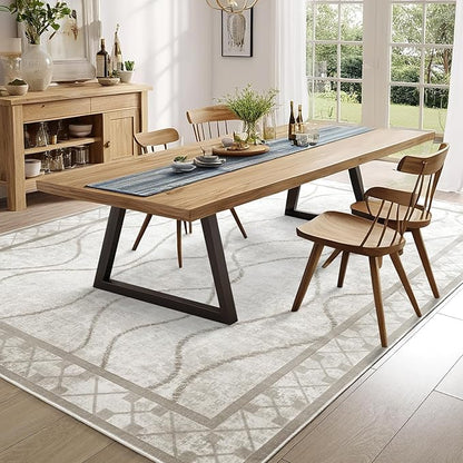 5x7 Area Rugs for Living Room, Machine Washable Rugs, Non-Slip Backing Low Pile Indoor Floor Rugs, Large Modern Carpet for Bedroom Entryway Classroom Playroom Dining Room Home Decor, Beige