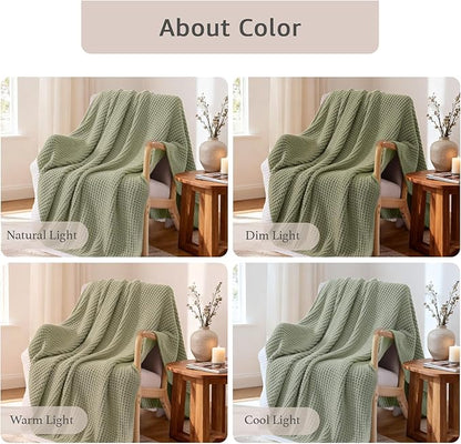 WRENSONGE Pineapple Stitch Throw Blanket, Sage Green Soft Cozy Fluffy Warm Hand Made Throw Blankets for Couch, Sofa, Chair, Bed, Camping, Picnic, Travel Lightweight Bed Blanket - 60"*80"