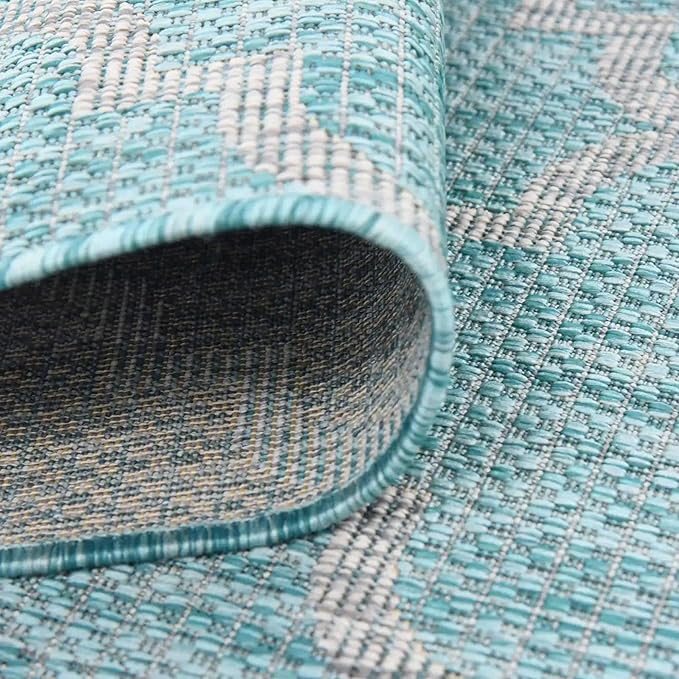 Unique Loom Outdoor Trellis Collection Area Rug - Trellis (Round 10' 8" x 10' 8", Aquamarine/ Gray)
