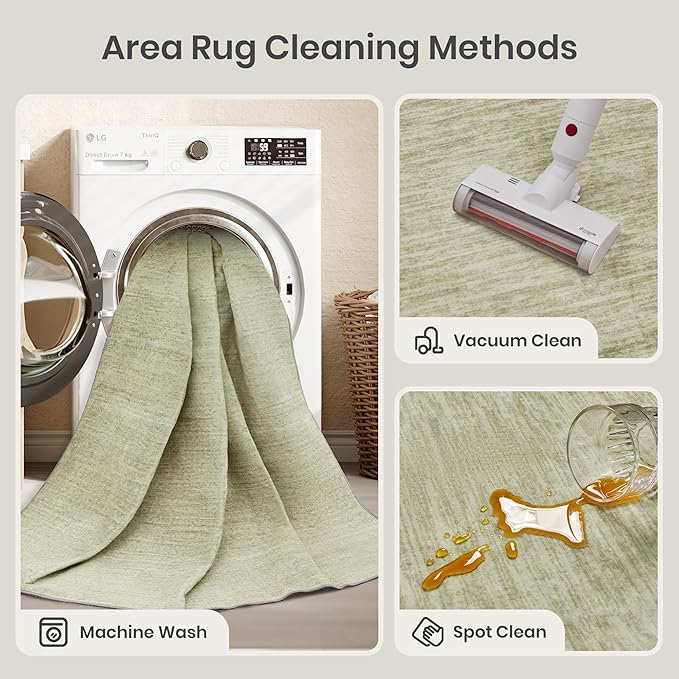 Valenrug Washable Rug 9x12 - Stain Resistant Area Rugs 9x12 Living Room, Non Slip Backing Printed Rugs for Bedroom, Folable Machine Washable Area Rug (Green, 9'x12')