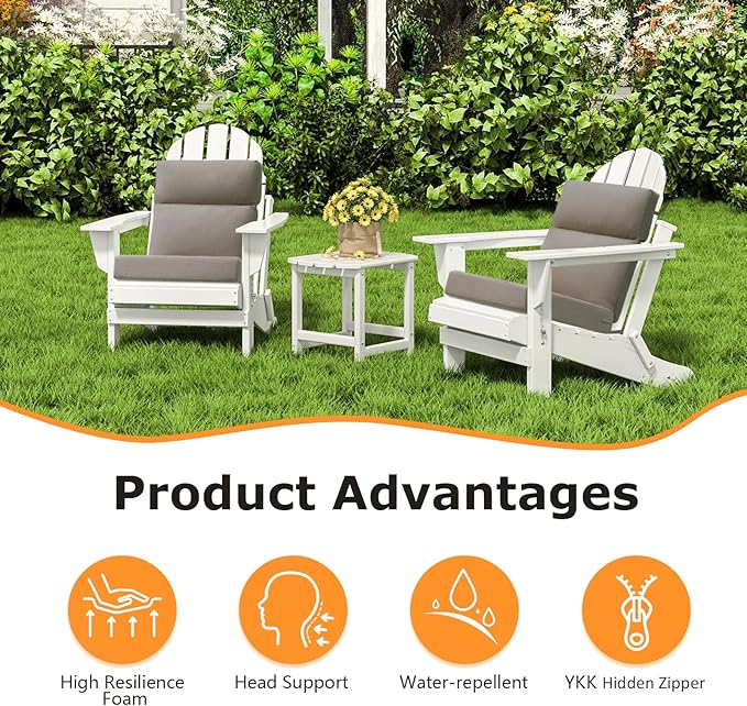 Sunbrella Outdoor High Back Chair Cushion Seat Pads, 44 x 21 Inch Water-Repellent & Fade-Resistant Patio Furniture Cushions with Ties for Adirondack, Rocking Chairs, Cast Shale