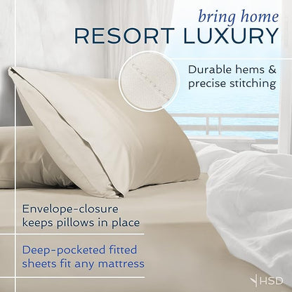 Hotel Sheets Direct 4 Piece Bed Sheet Set Queen Size, 100% Viscose Derived from Bamboo Sheets Set with 2 Pillowcases, Cooling & Breathable Luxury Bedding, Moisture-Wicking & Silky Soft Texture, Gray