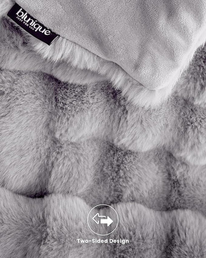 Ultra Soft Cozy Faux Fur Throw Blanket, Fuzzy Plush Thick Bubble Blanket, Oversize Luxury Fluffy Blanket for Couch, Bed, and Living Room, 60x80 Inches, Light Grey