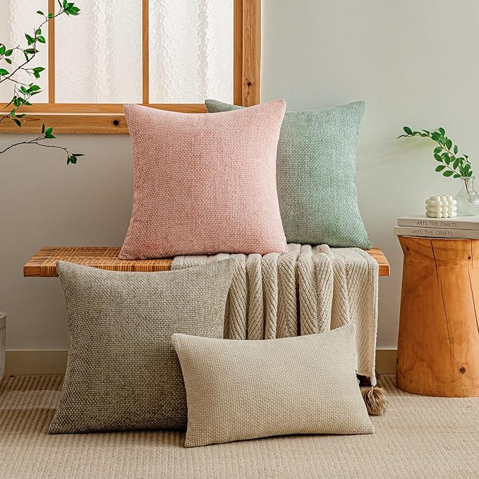 a moment Pink Spring Chenille Throw Pillow Covers 18x18 Inch Pack of 2 Modern Decorative Throw Pillow Covers Farmhouse Cross Covers Home Decor for Sofa Bedroom Living Room