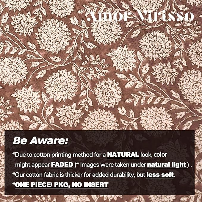 Amor Virisso Floral Pillow Covers 20x20 Throw Pillow Covers Vintage Block Print Pillow Cover Neutral Couch Pillows for Living Room Farmhouse Decorative Accent Sofa Pillows, Brown