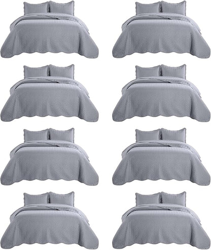 IR Imperial Rooms 8 Pack California King Quilt Bedding Set (118"x106") - Bulk Wholesale for Hotels, Guest Bedroom & Airbnbs - Lightweight Microfiber Reversible Embossed Quilts Bedspread (Silver)