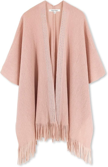 Moss Rose Women's Travel Plaid Shawl Wrap Open Front Poncho Cape for Fall Winter