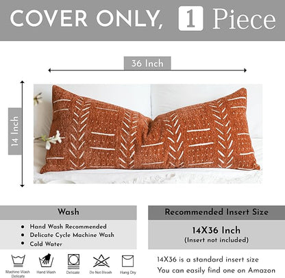 BlissBlush Fall Brick Red Boho Lumbar Throw Pillow Cover 14X36, Decorative Long Accent Body Lumbar Pillow for Bed, Farmhouse Woven Soft Chenille Textured Lumbar Pillowcase for Couch (Cover ONLY)