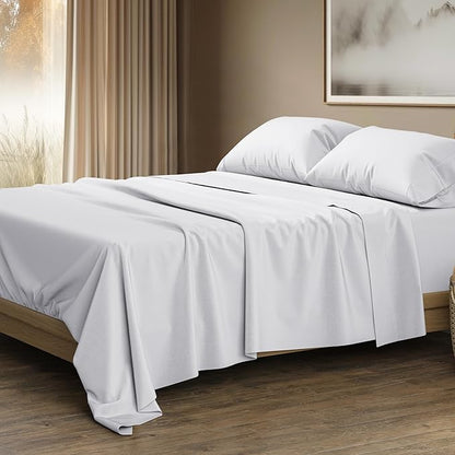 THREAD SPREAD 100% Egyptian Cotton Sheets Queen Size - 1500 Thread Count 4 PC Queen Sheet Set Egyptian Cotton, Sateen Weave Luxury Sheets Queen Size, High Thread Count Sheets, 17" Deep Pocket - White