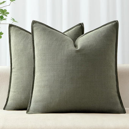 MIULEE Olive Green Decorative Pillow Covers 18x18, 2 Pack Boho Farmhouse Neutral Throw Pillows for Couch, Thick Textured Modern Linen Cushion Cases Sofa Bed Living Room Home Decor