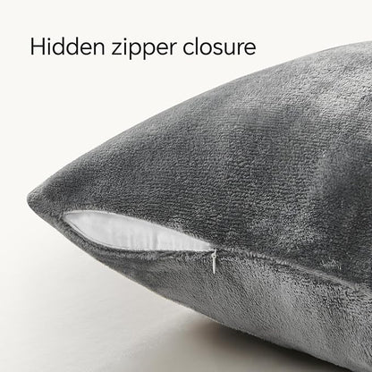 BEDELITE Velvet Pillow Covers 18x18 with Zipper, 2 Pack Super Soft Square Pillow Covers for Bedroom, Sofa, Couch,Luxury Cozy Fleece Pillowcases for All Seasons(18x18 Inches, Gray)