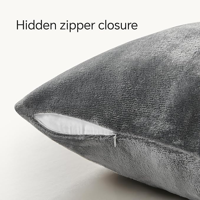 BEDELITE Velvet Pillow Covers 26x26 with Zipper, 2 Pack Super Soft Square Pillow Covers for Bedroom, Sofa, Couch,Luxury Cozy Fleece Pillowcases for All Seasons(26x26 Inches, Grey)