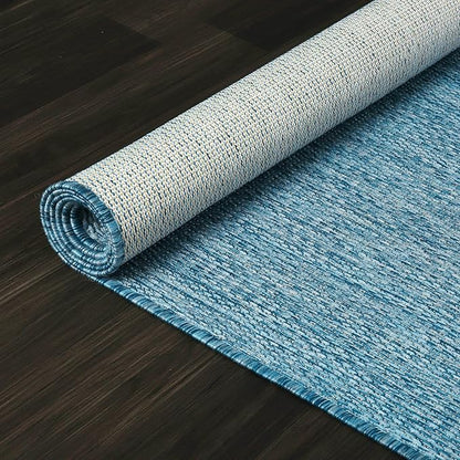 Washable Indoor Outdoor Rug Weather Resistant Carpet Modern Solid for Porch Deck Balcony Backyard Patio Rug 8x10 Aqua Blue
