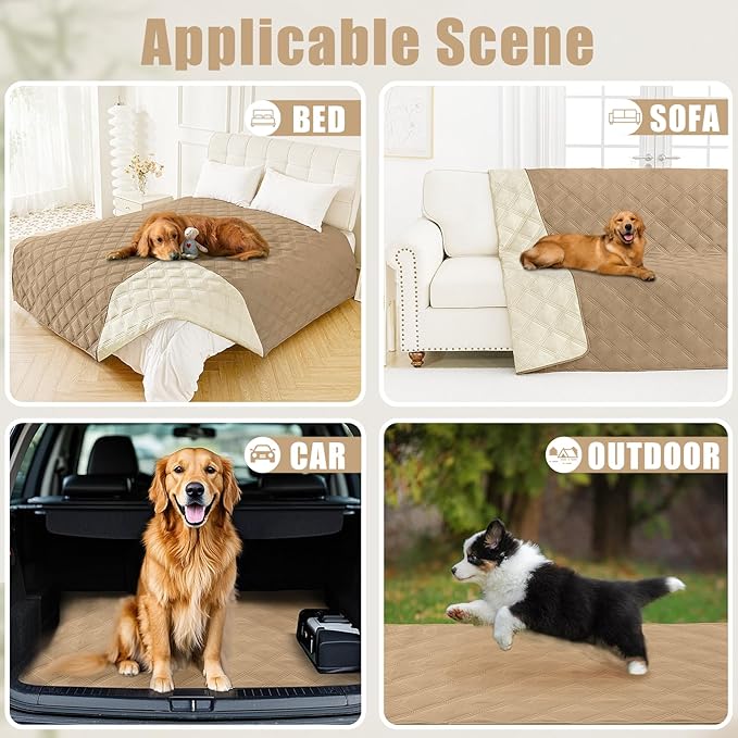 Smiry Waterproof Dog Bed Cover Blanket 82x82, Soft Reversible Pet Blanket, Washable Leakproof Cats Dogs Couch Cover for Sofa, Couch, Furniture, Lattice, Camel/Beige