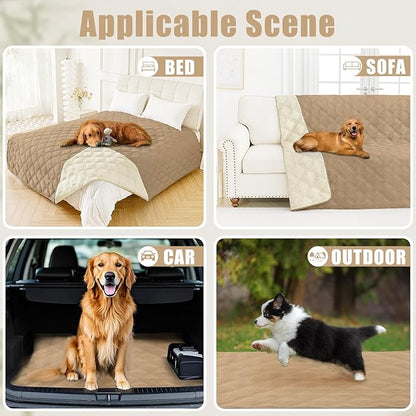 Smiry Waterproof Dog Bed Cover Blanket 82x82, Soft Reversible Pet Blanket, Washable Leakproof Cats Dogs Couch Cover for Sofa, Couch, Furniture, Lattice, Camel/Beige