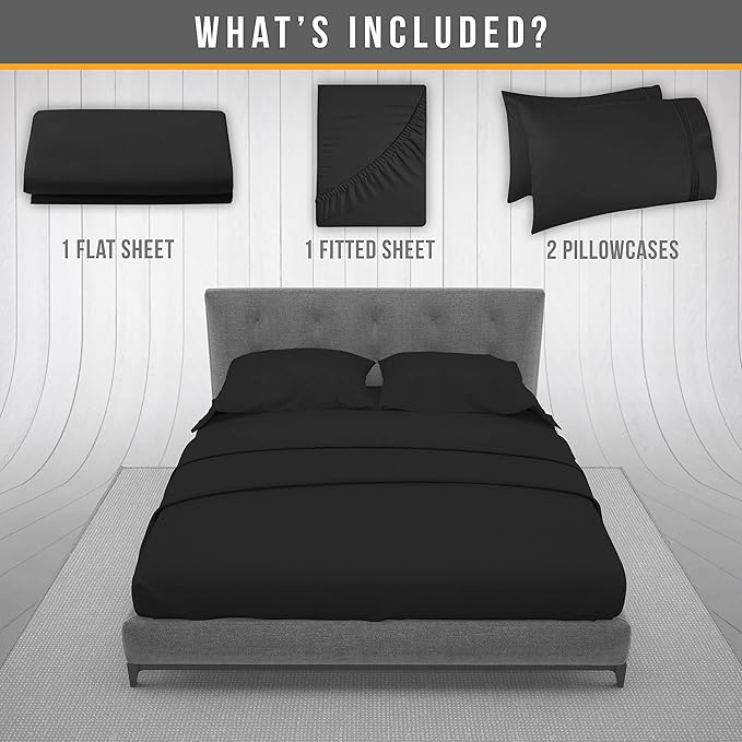 King Size Sheets Set Cooling - Luxury Hotel Sheets - Soft Bed Sheet with Elastic Corner Straps - Deep Pockets Microfiber Bedsheet - Bedding Sheet & Pillowcases - 4 Piece (King, Black)