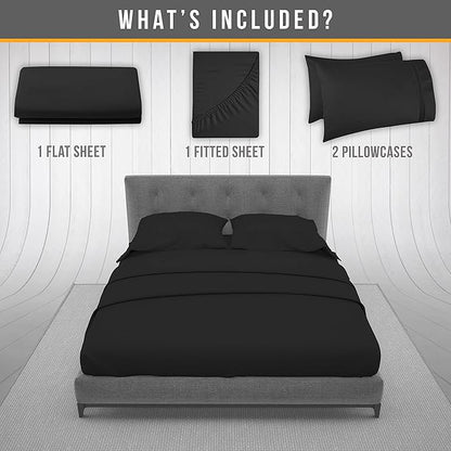 Full Size Bed Sheets Cooling - Luxury Hotel Sheet Set - Soft Sheets with Elastic Corner Straps - Deep Pocket Microfiber Bedsheets - Bedding Sheet & Pillowcases - 4 PC (Full Size, Black)