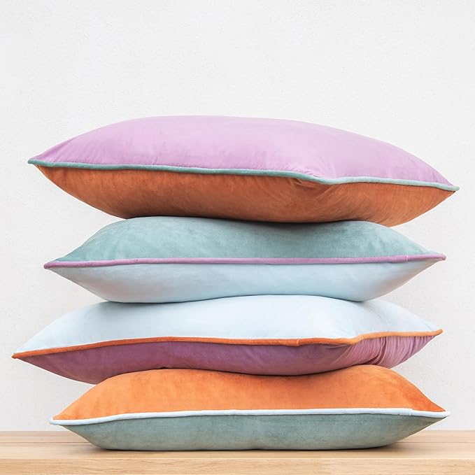 MONDAY MOOSE Decorative Throw Pillow Covers Cushion Cases, Set of 4 Soft Velvet Modern Double-Sided Designs, Mix and Match for Home Decor, Pillow Inserts Not Included (20x20 inch, Purple/Teal)