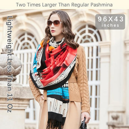 DANA XU 100% Merino Wool Extra Large Pashmina Blanket Travel Scarf Cashmere Wrap for Women Fall Winter Oversize Shawl Floral