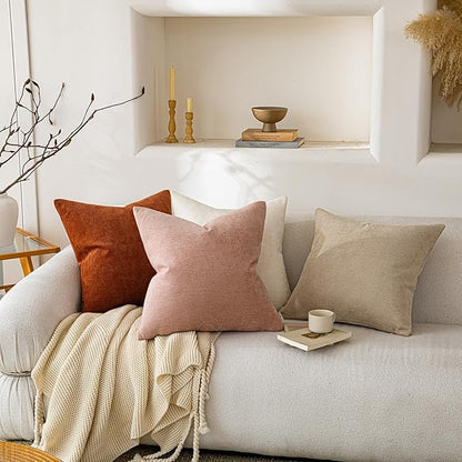 a moment Pack of 2 Decorative Chenille Throw Pillow Covers with Twill Cushion Covers for Sofa Living Room Couch Bed 16x16 Inch Blush Pink