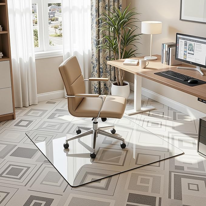 Antok Tempered Glass Chair Mat, 45"x45" Office Chair Mat for Carpet & Hardwood Floors, Heavy Duty 0.2" Desk Chair Mat for Smooth Rolling at Home or Office