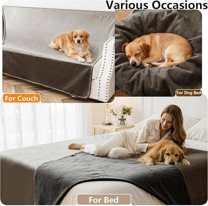 Waterproof Blanket for Bed King Size, Leak Proof Dog Couch Blankets Reversible, Pet Throw Sofa Furniture Protector Machine Washable-82 x108,Light Brown+Dark Brown