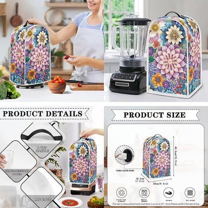 Bright Blossom Flower Toaster Cover 2 Slice，Boho Hippie Floral Kitchen Blender Dust Cover 2 Pcs Small Appliance Dust Cover Anti Fingerprint and Oil Proof Cover-L
