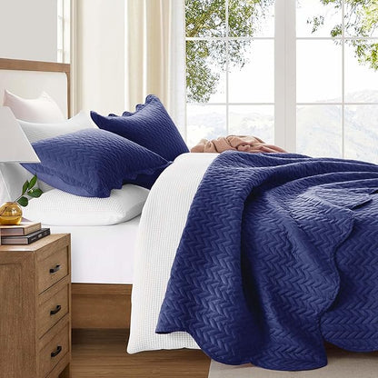 IR Imperial Rooms 8 Pack Quilt King Size Bedding (106" x 96") - Bulk Wholesale for Hotels, Guest Bedroom & Airbnbs - Lightweight Microfiber Reversible Embossed Quilts Bedspread (Navy)